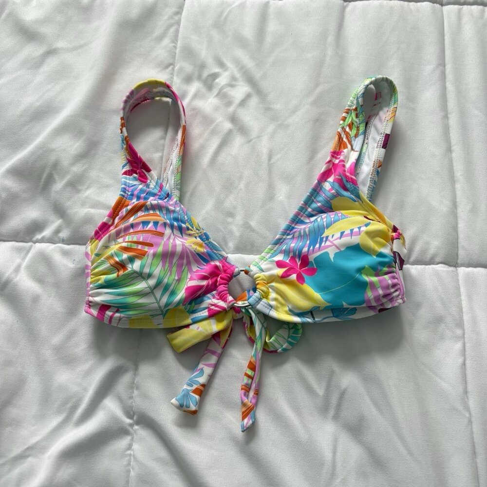 California Waves Womens Size Small Floral Bikini Top Swim Pink Padded Beach Blue